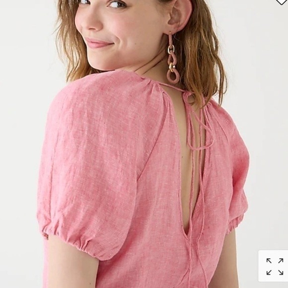 Nwt J Crew Linen Tie V -Back Button Front Puff Sleeve Blouse Top 2 0 Xs Pink
